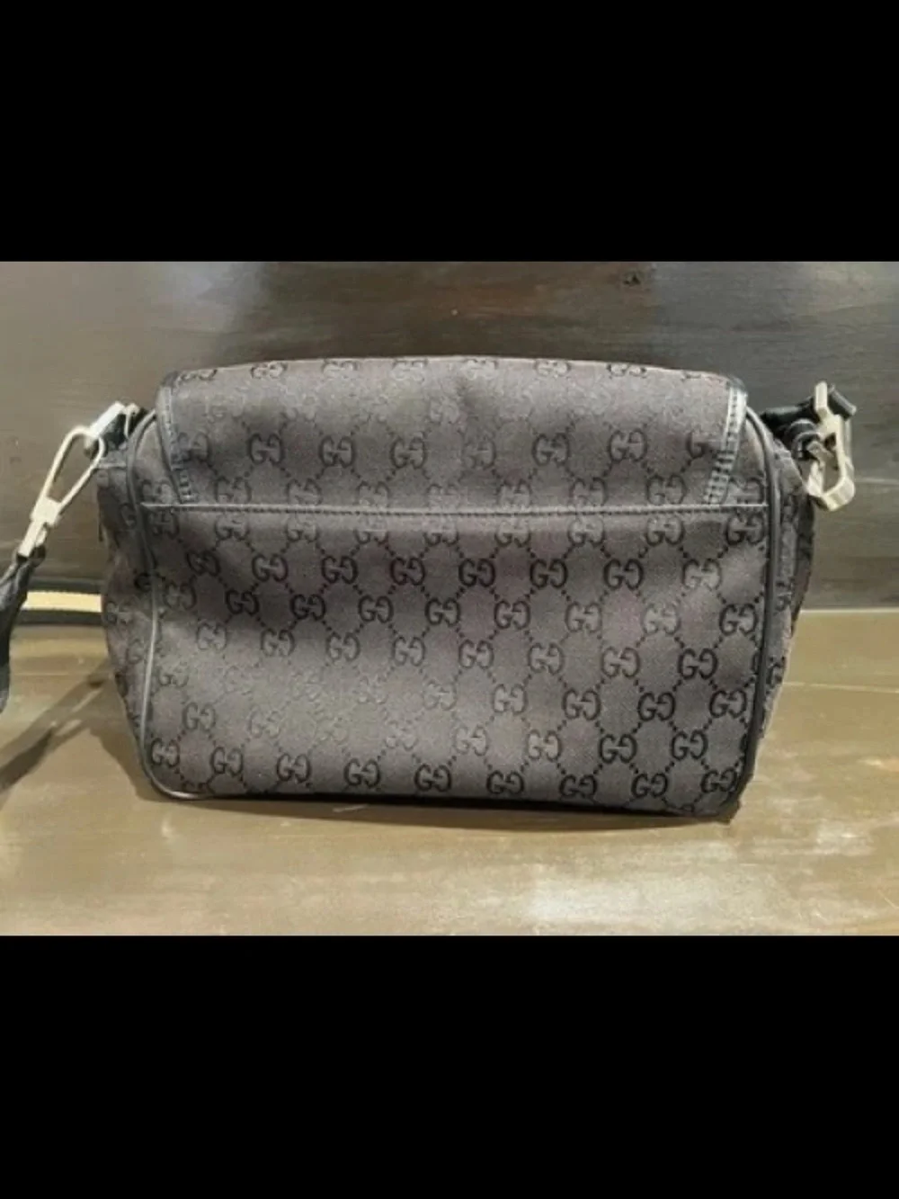 Gucci Brown Monogram Messenger Bag with Black Leather Pocket